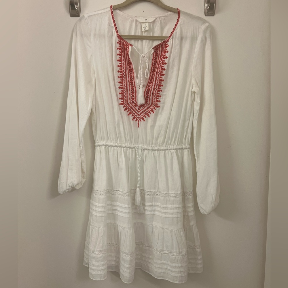 H&M White Summer Dress With Embroidery